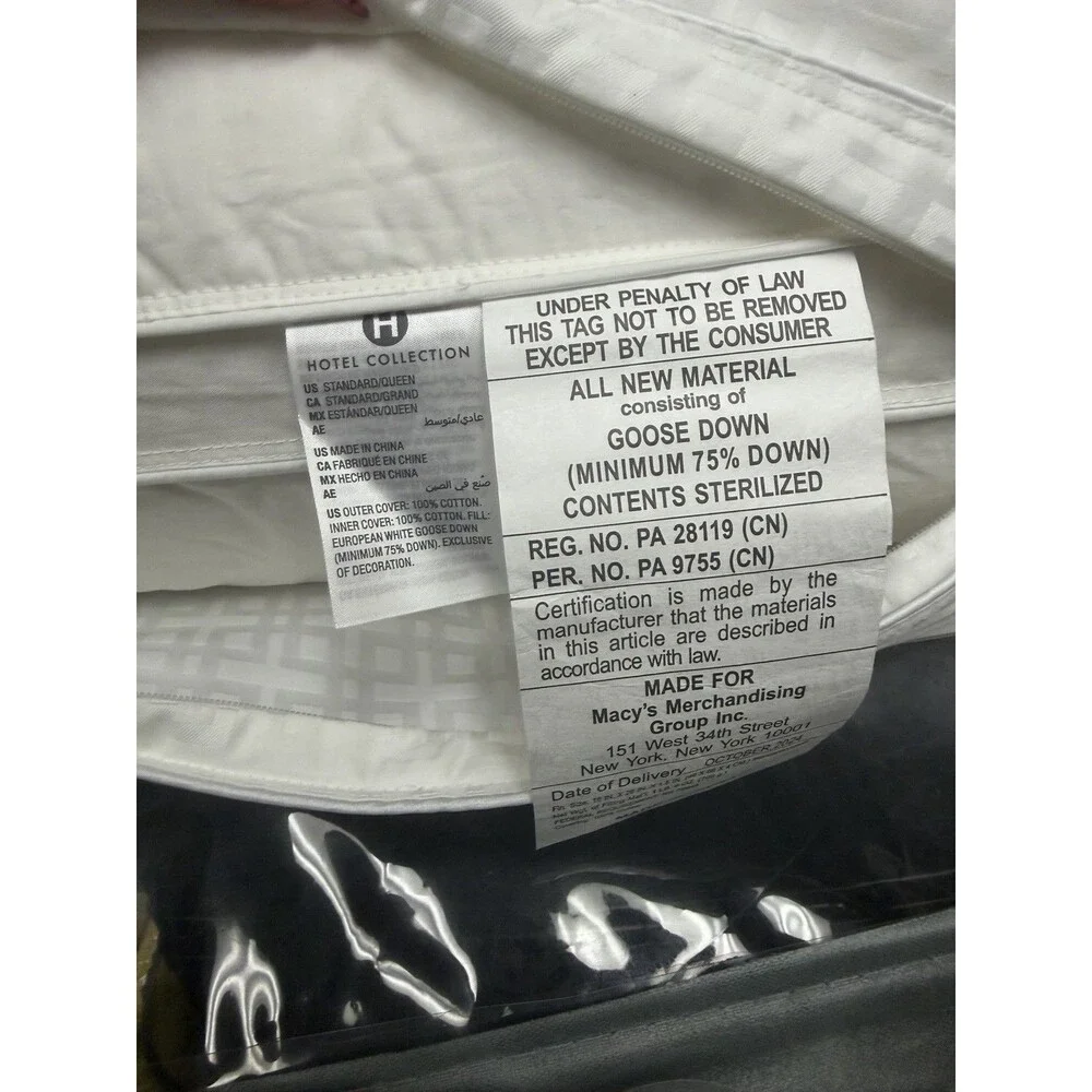 Hotel Collection White Goose Down Standard Pillow Firm $380